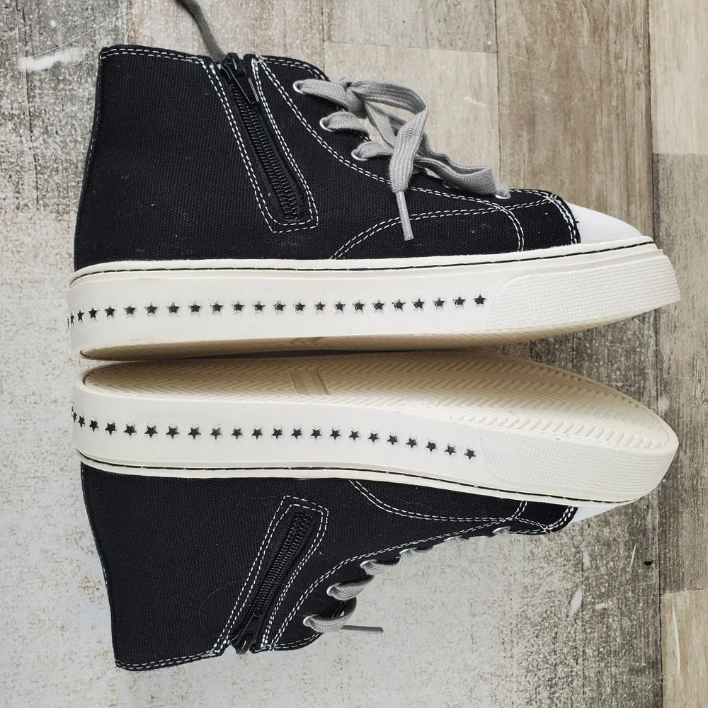 Steve Madden Mistee Kids Shoes Sz 3 Black Side Zip Platform Lace Up Sneakers
